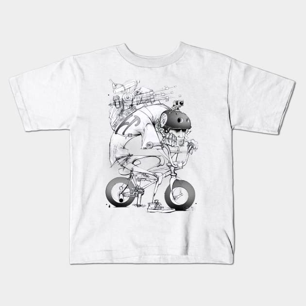 bmx rider Kids T-Shirt by IAN TOVEY ILLUSTRATOR